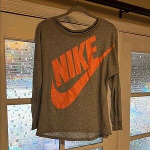 Nike Gray Long Sleeve Shirt with Orange Logo